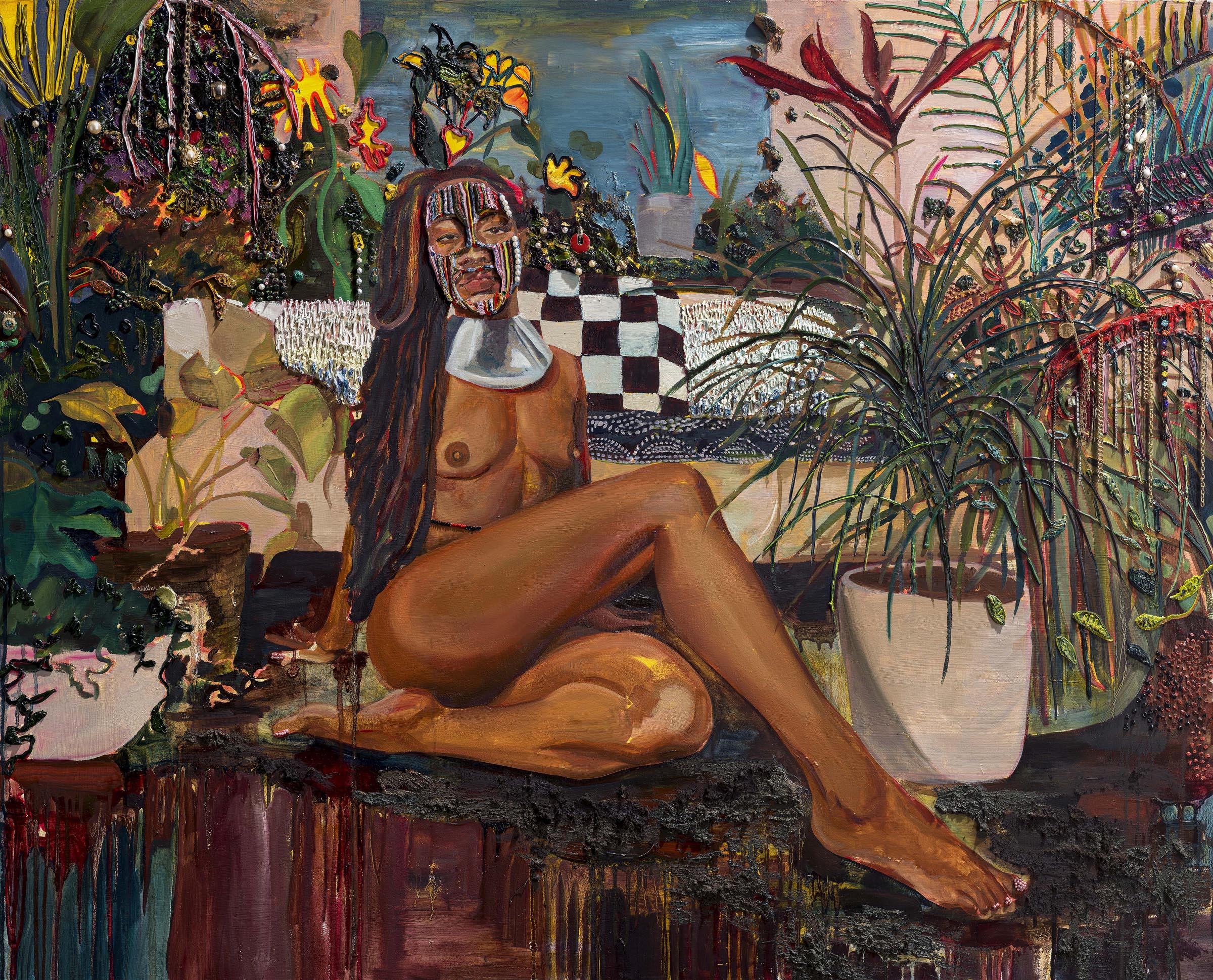 Gisela McDaniel, oil on canvas with found objects