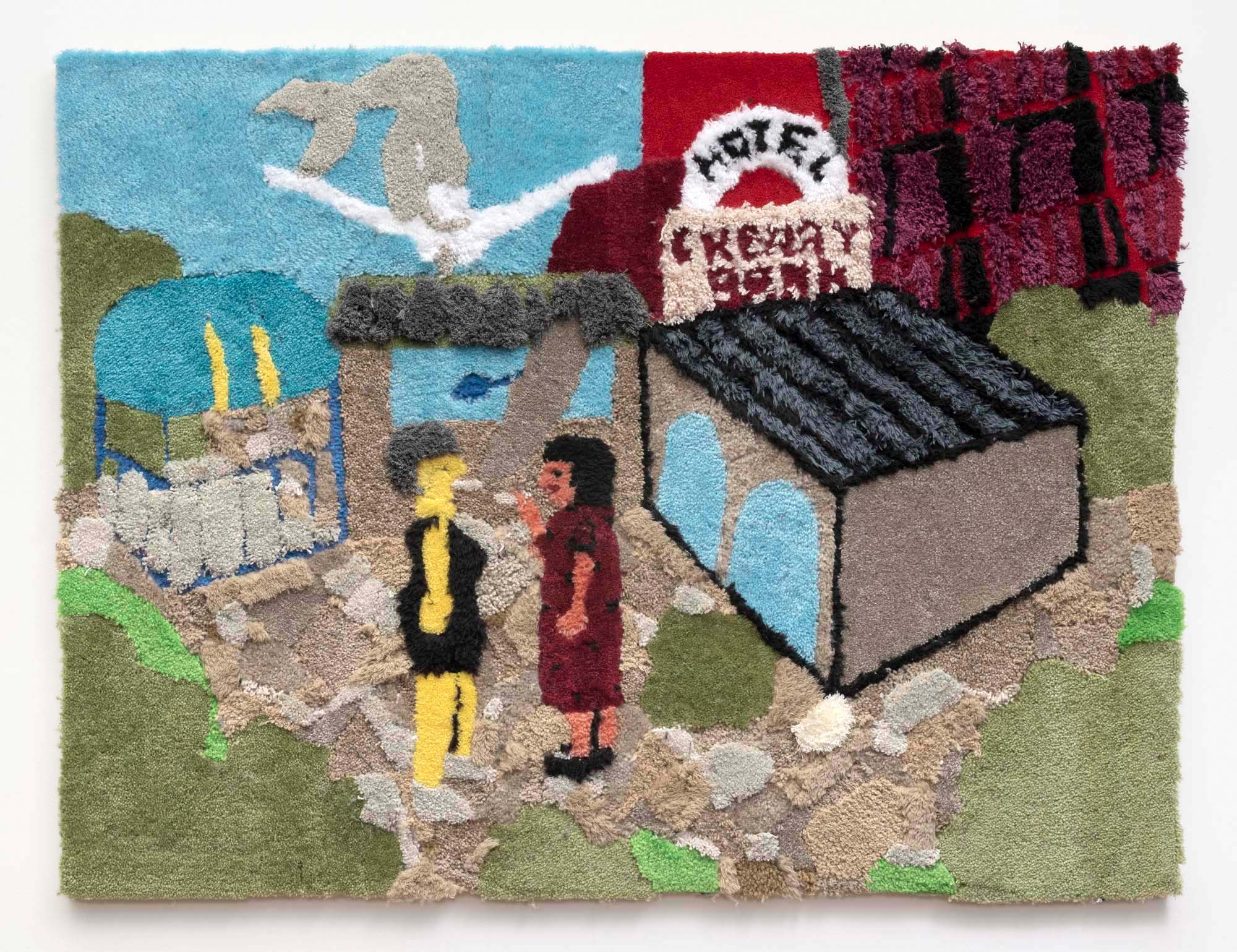 Jessica Campbell, Blue Sky, Acrylic rug on panel, 36