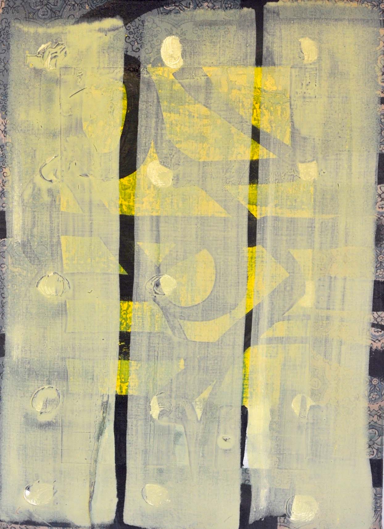 Jodi Hays, Three, oil on found fabric over panel, 16