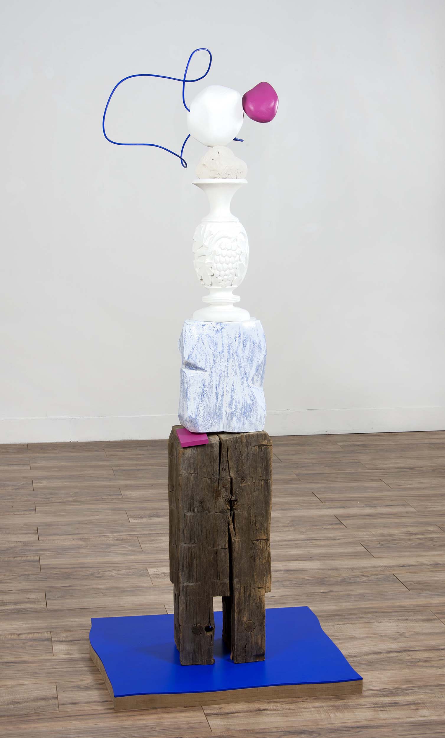 roberley bell, Color of Stone 2018 wood, sintra, foam, antique wood vase. Clay 63x 34 x18 inches