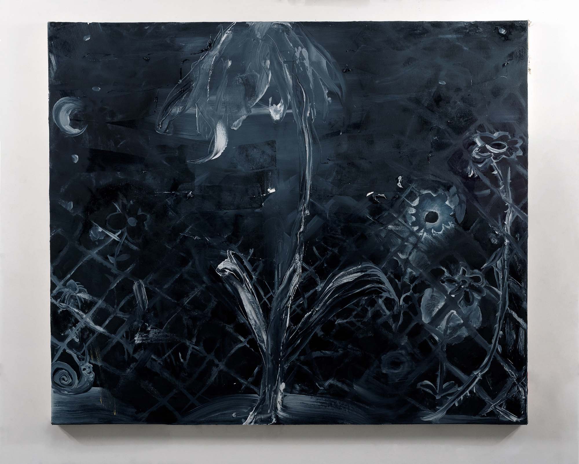 Tsailing Tseng, Midnight gardening, oil on canvas, 38 x 45 inches, 2019